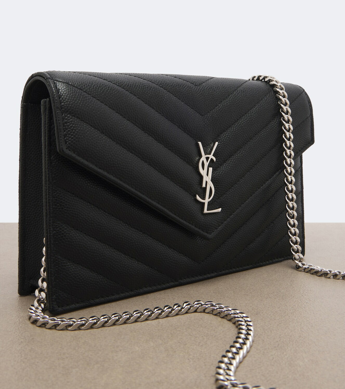 Saint Laurent Cassandre matelassé leather wallet on chain