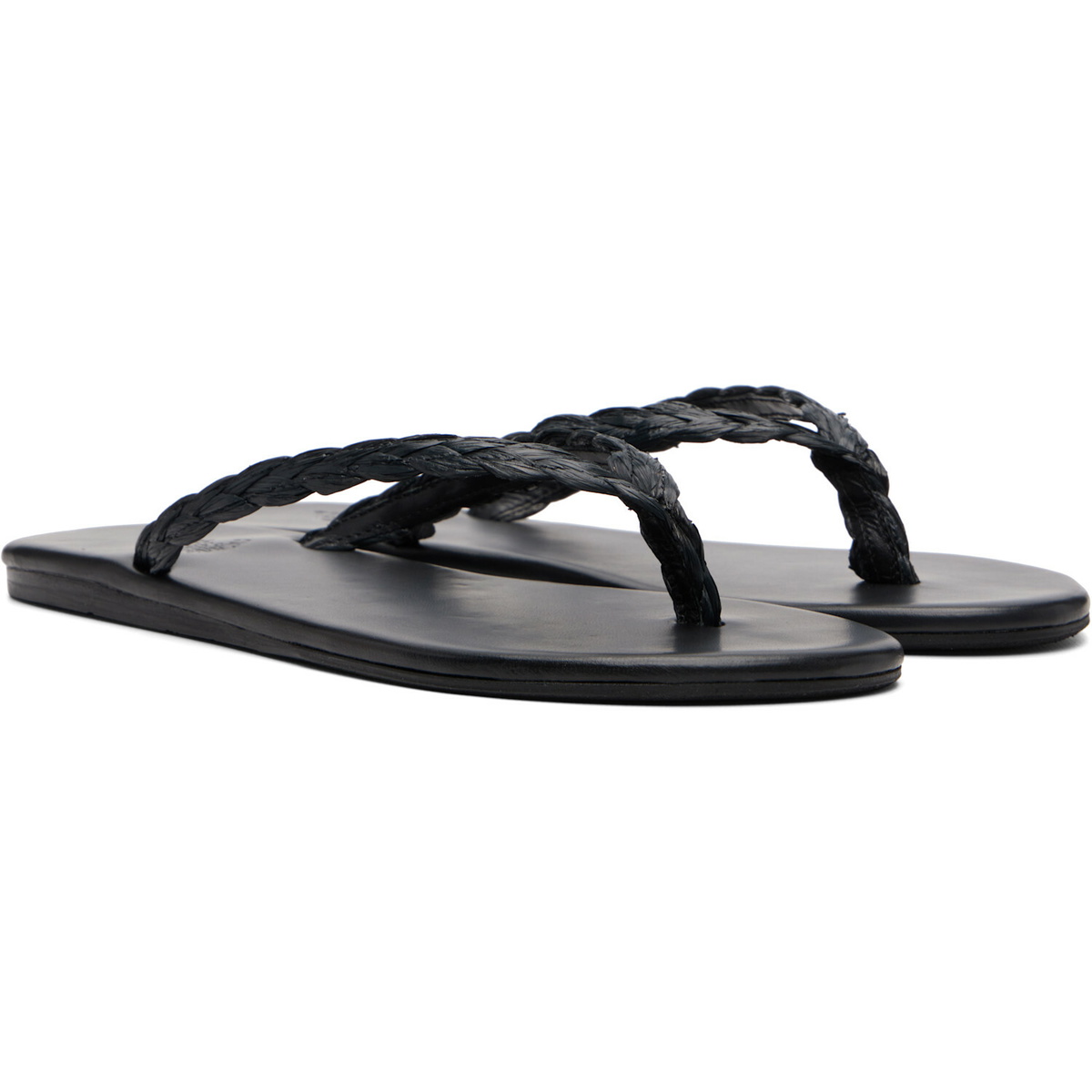 Ancient Greek Sandals Black Saionara Raffia Flip-Flops