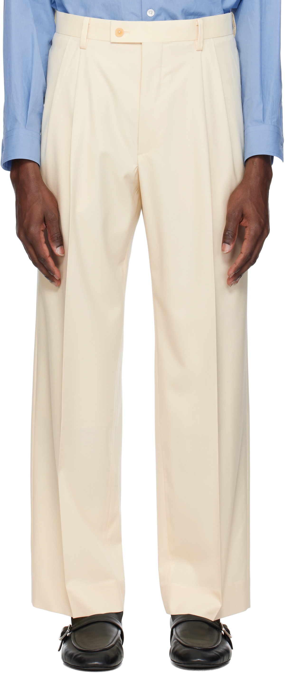 AURALEE Off-White Super Fine Tropical Wool Two-Tuck Trousers Auralee