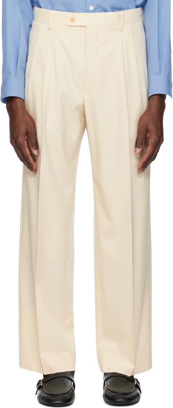 Photo: AURALEE Off-White Super Fine Tropical Wool Two-Tuck Trousers