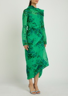 Erdem Floral Draped Cloqué Midi Dress Green