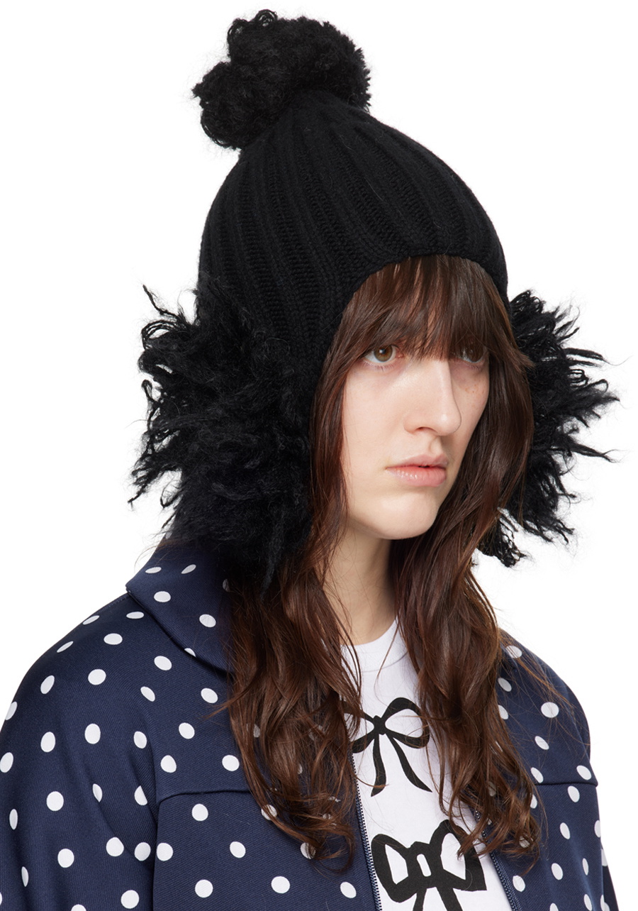 Tao Comme Des Garçons Black Wool Mix Rib Beanie