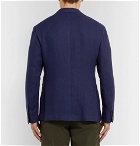 Camoshita - Royal-Blue Unstructured Double-Breasted Linen Blazer - Blue