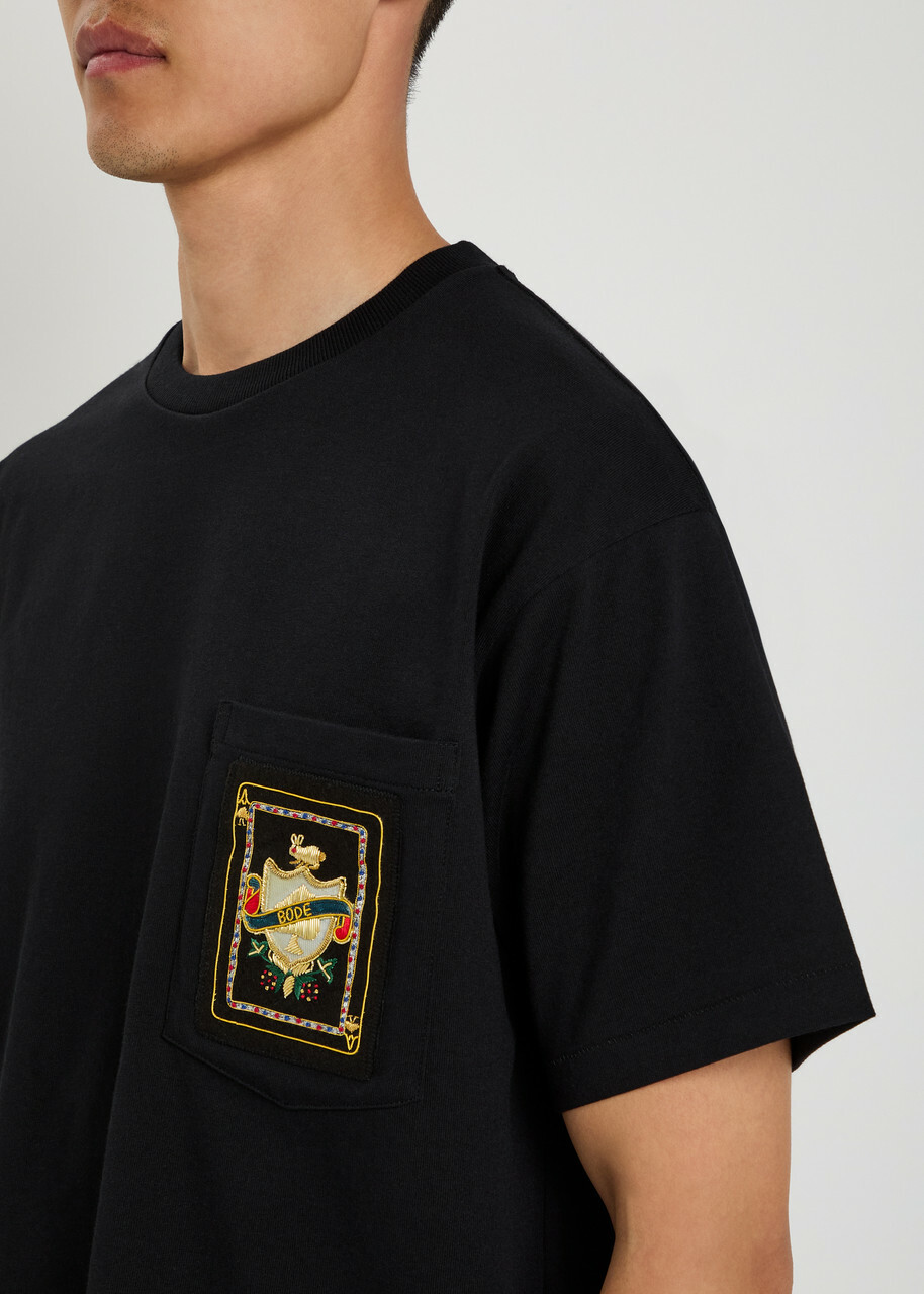 Bode Bullion Card Appliquéd Cotton T-shirt Black