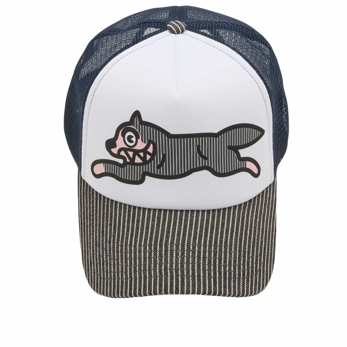 END. x ICECREAM Hickory Running Dog Trucker Cap in Navy/White 