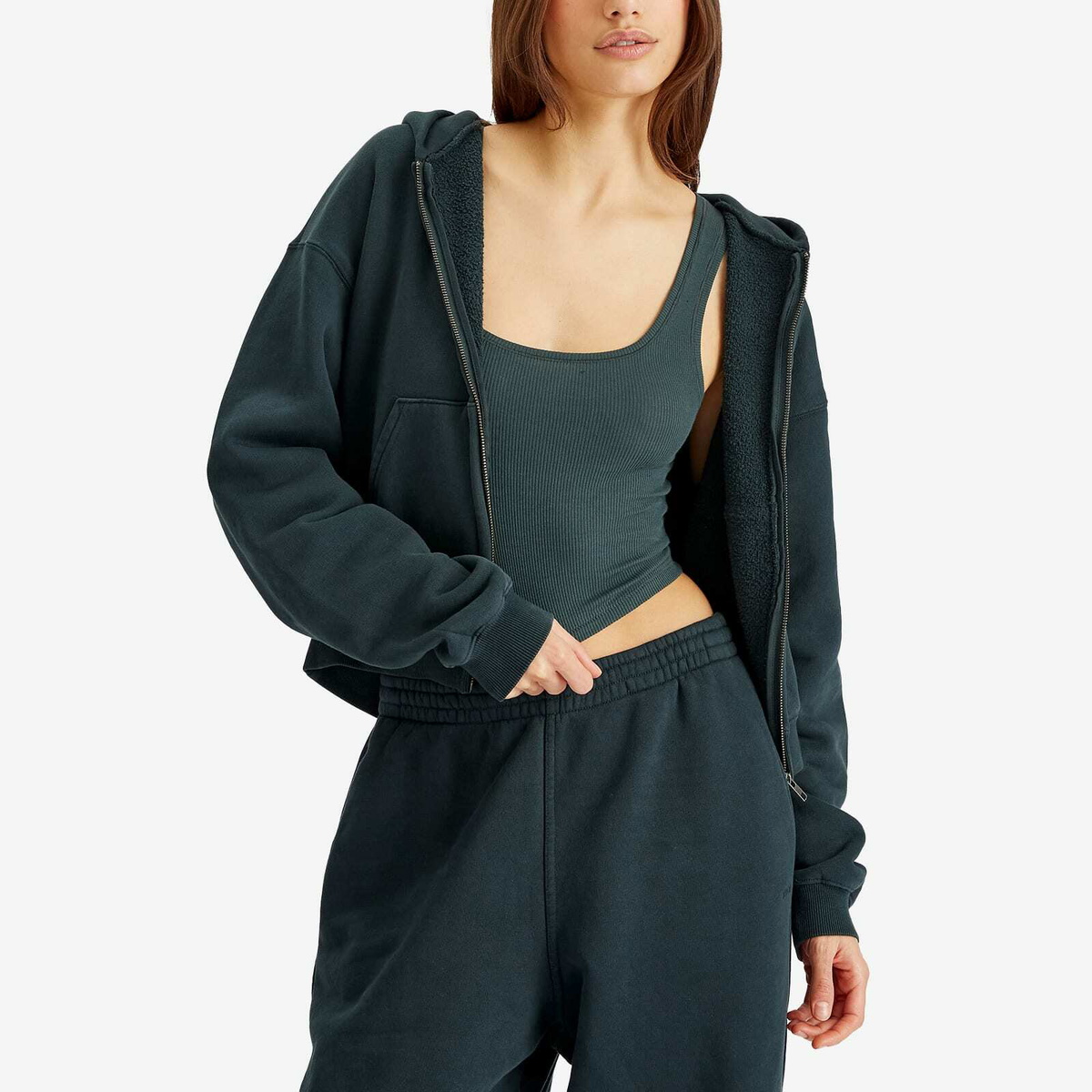 SKIMS Women's Lofty Garment Dye Fleece Zip-Up Hoodie in SKIMS Women's Lofty Garment Dye Fleece Zip-Up Hoodie in
