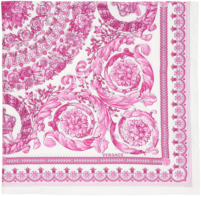 Versace Floral Silhouette-Print Silk Foulard - Purple