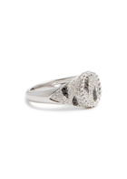 Yvonne Leon Baby Chevalière Ovale Zèbre 9kt White Gold Signet Ring Black And White