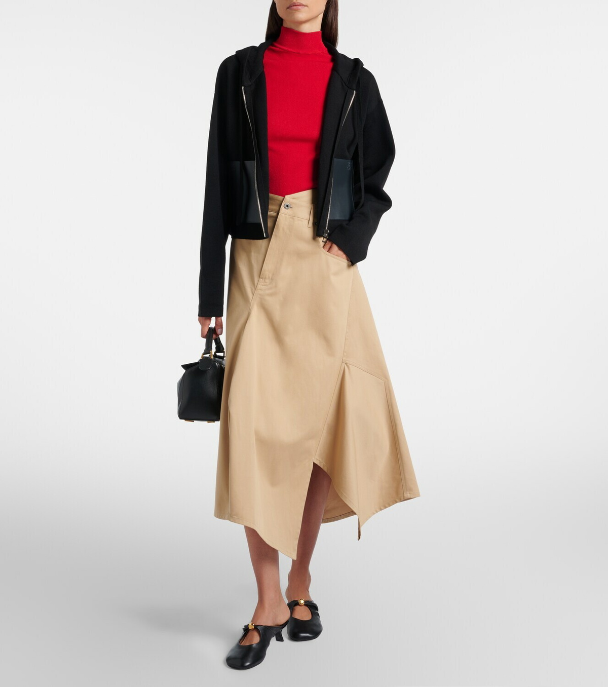 Loewe Leather-trimmed wool hoodie