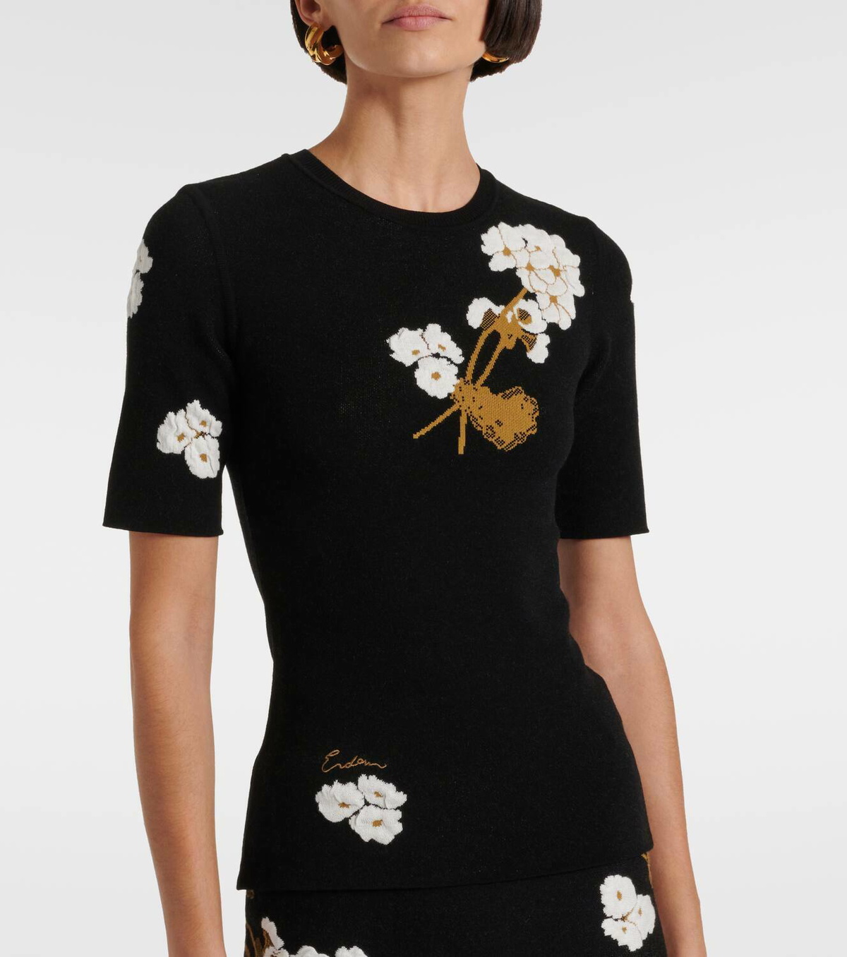 Erdem Knitted floral jacquard T-shirt