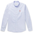 AMI - Button-Down Collar Logo-Appliquéd Cotton Oxford Shirt - Blue
