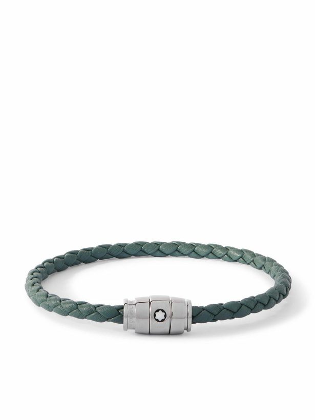 Photo: Montblanc - Meisterstück 3-Ring Stainless Steel and Woven Leather Bracelet - Gray