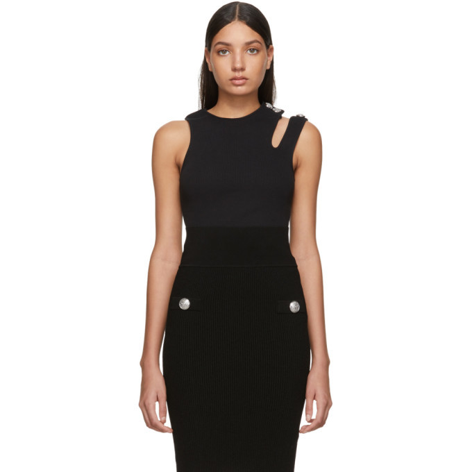 Balmain Black Asymmetric Tank Top Balmain