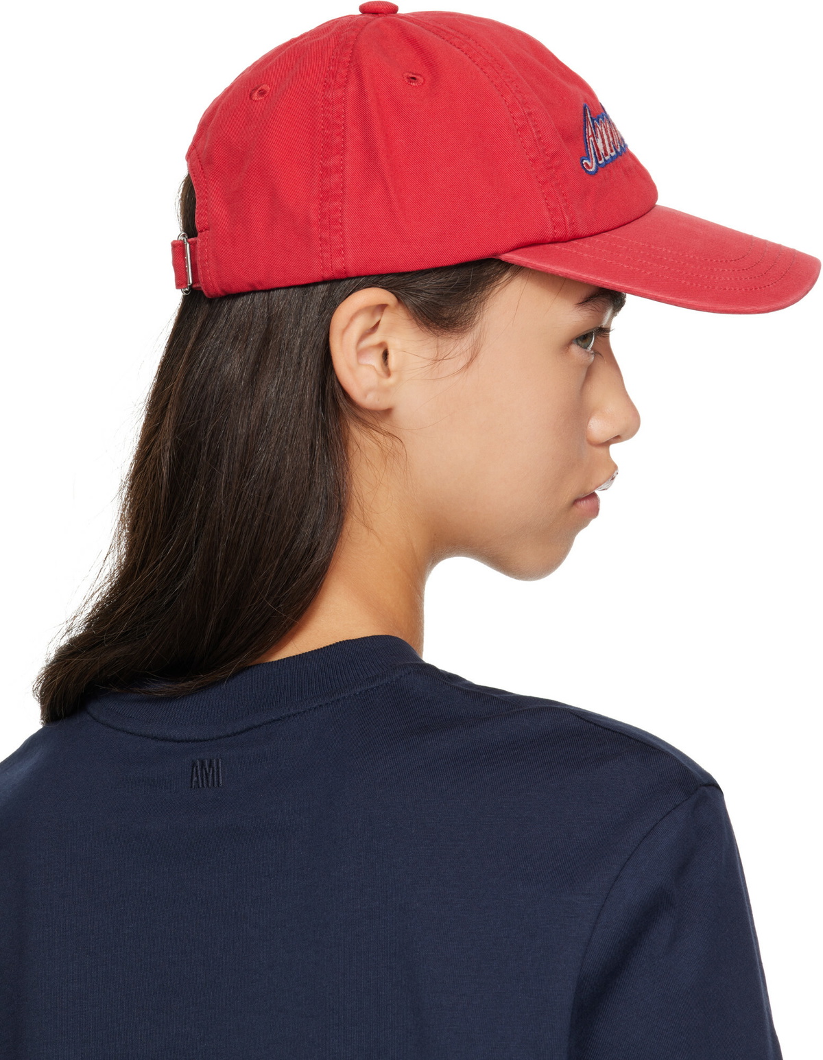 AMI Paris Red Cotton 'AMI Paris' Embroidery Cap