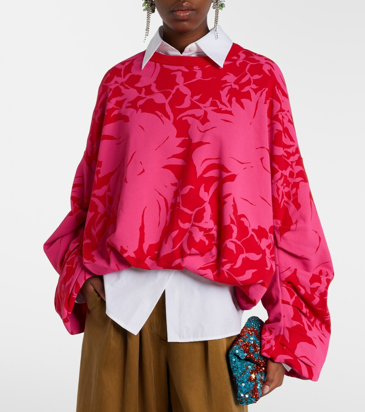 Dries Van Noten Draped floral cotton jersey sweatshirt