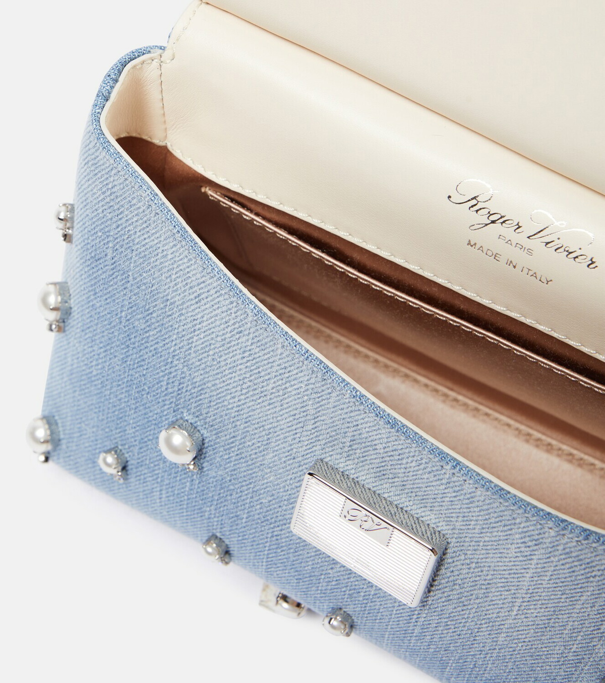 Roger Vivier Embellished Denim Clutch Bag in Blue