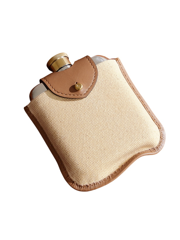 Photo: Ralph Lauren Home - Garrett Silver- and Gold-Tone Flask with Leather and Canvas Case