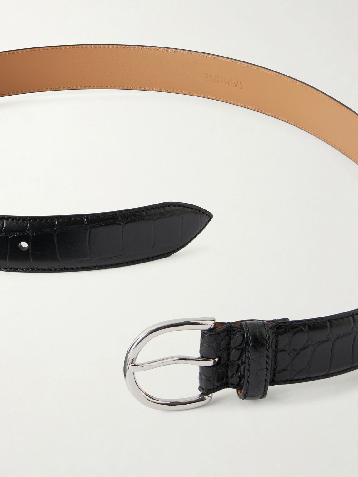 MORJAS - 3cm Croc-Embossed Leather Belt - Black