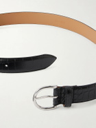MORJAS - 3cm Croc-Embossed Leather Belt - Black