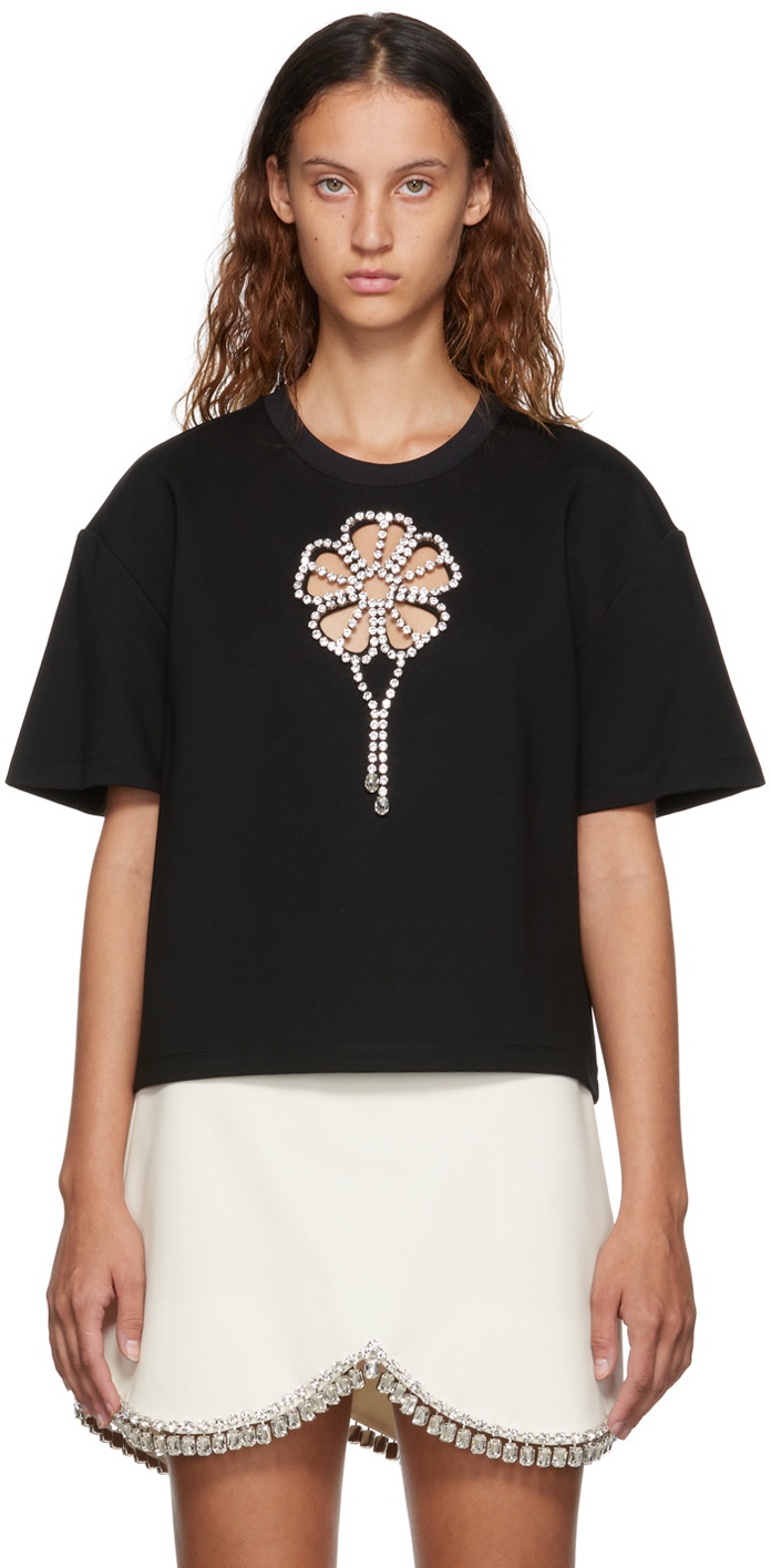 AREA Black Crystal Flower T-Shirt