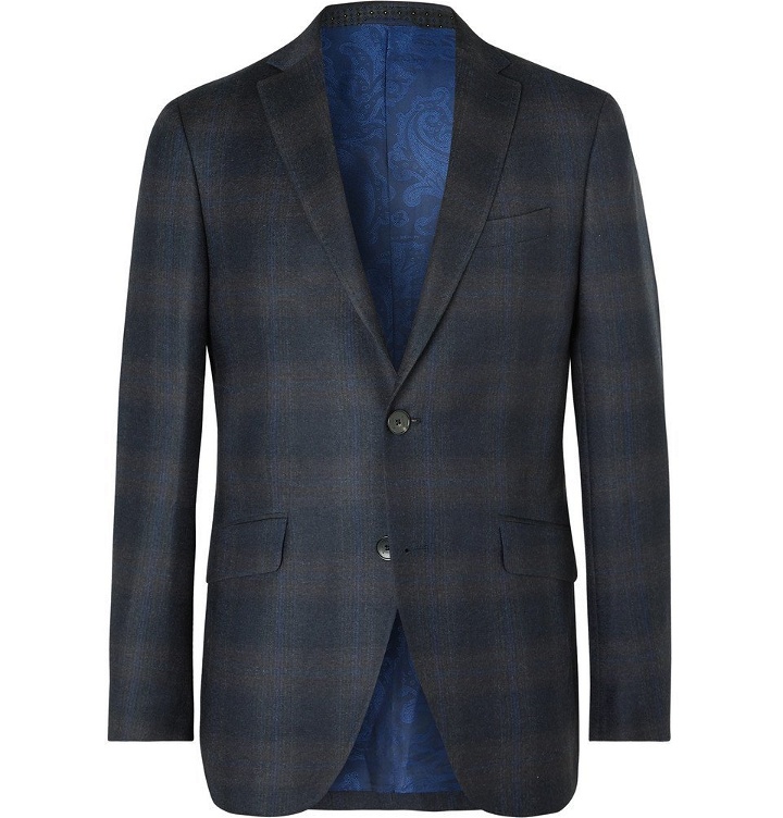 Photo: Etro - Navy Slim-Fit Checked Wool Suit Jacket - Navy