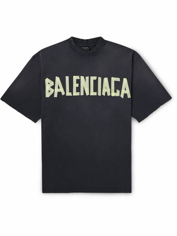 Photo: Balenciaga - Oversized Distressed Logo-Print Cotton-Jersey T-Shirt - Black