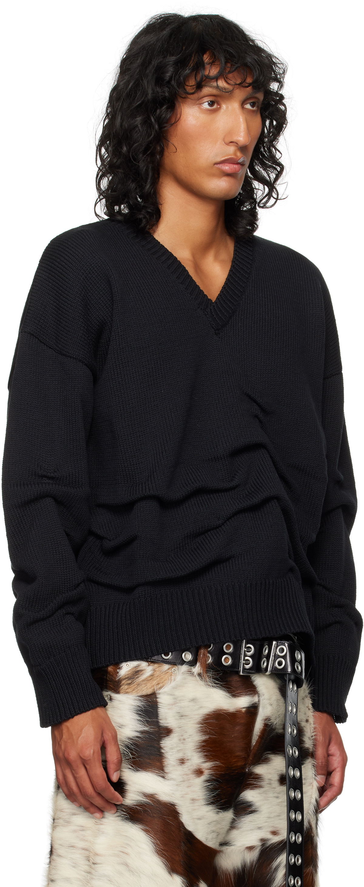Achilles Ion Gabriel Black Rollover Cotton Knit Sweater
