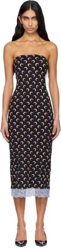 Photo: Marine Serre Black Recycled Moon Jersey Bustier Midi Dress