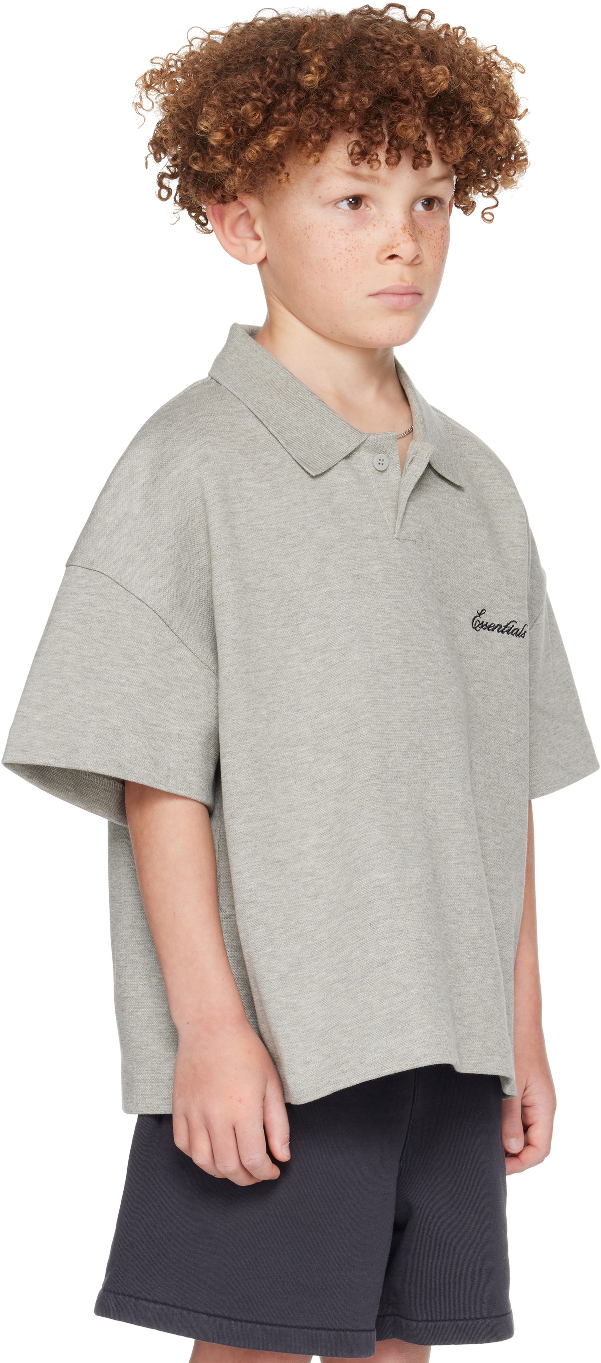 Fear of God ESSENTIALS Kids Gray Signature Classic Short Sleeve Polo ...