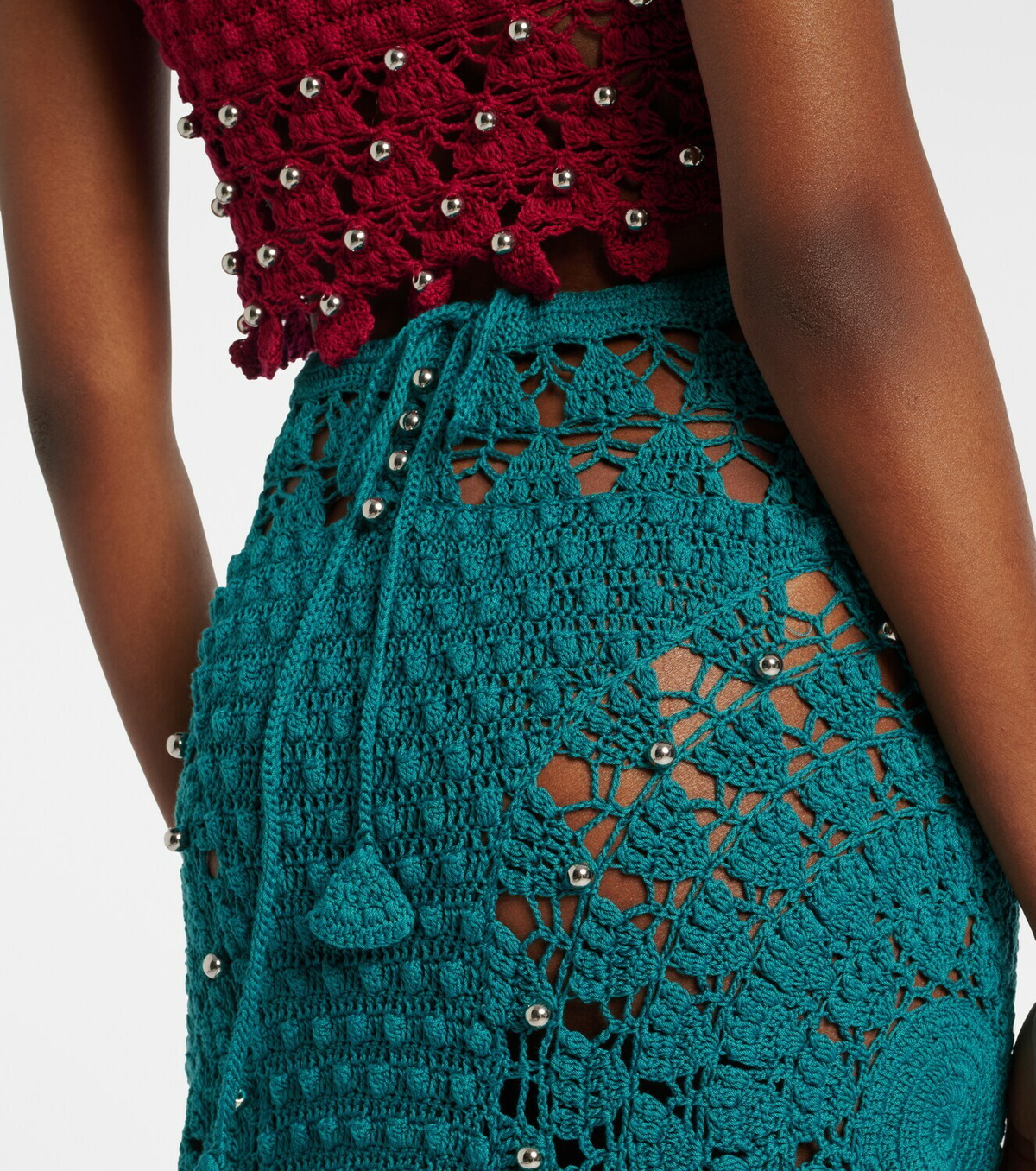 Rabanne Embellished crochet cotton midi skirt