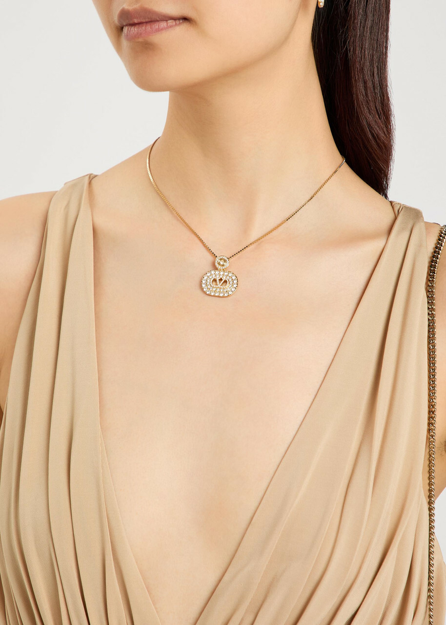 Valentino Vlogo Crystal-embellished Two-toned Necklace - Gold - One Size