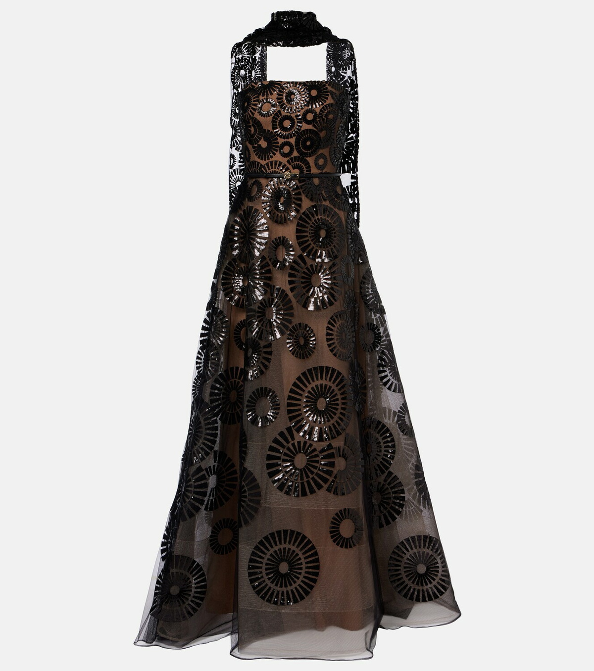 Elie Saab Scarf-detail sequined tulle gown