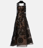 Elie Saab Scarf-detail sequined tulle gown