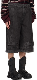 NAMESAKE Black Sean Distressed Stain Denim Shorts