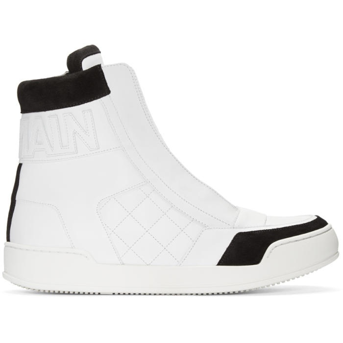 Photo: Balmain White Quilted High-Top Sneakers