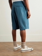 Beams Plus - Wide-Leg Pleated Cotton-Twill Shorts - Blue