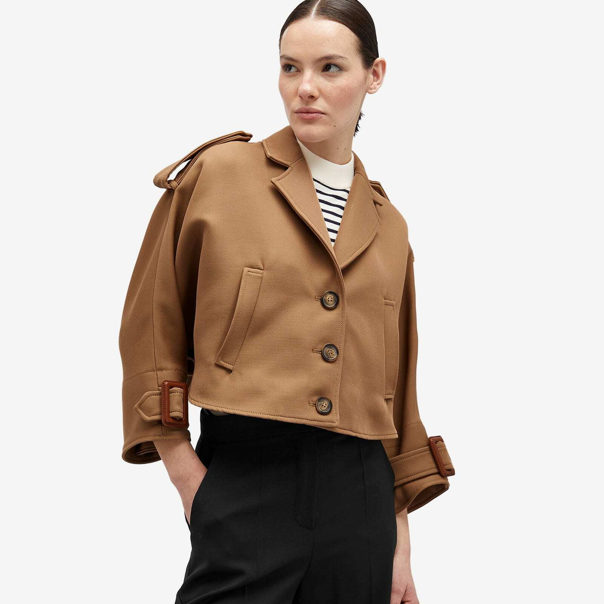 Max Mara Women's Cropped Trench Coat Cape in Camel Max Mara