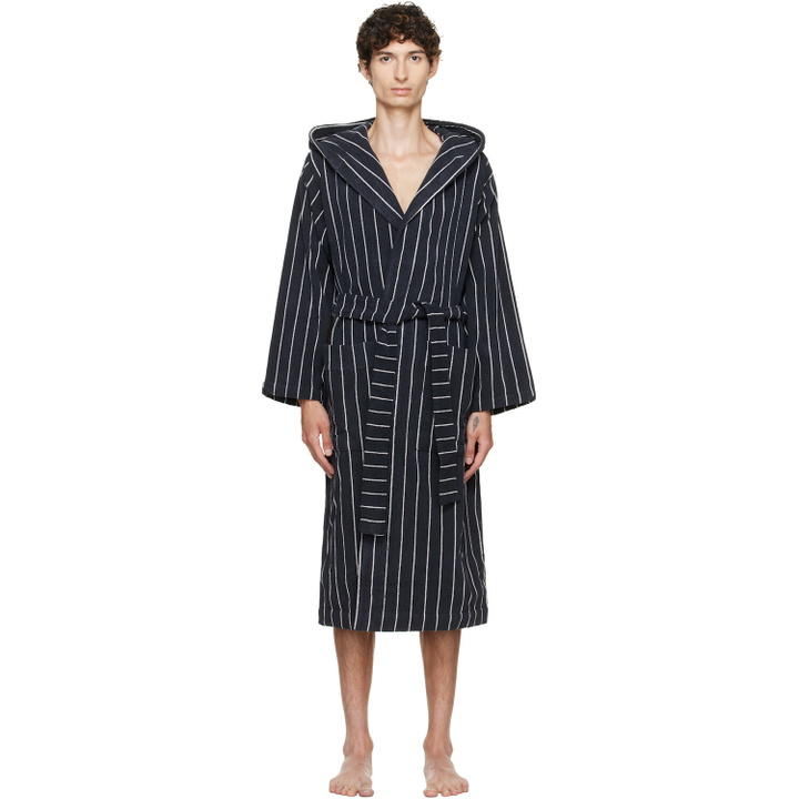 Photo: Tekla Black & White Terry Hooded Bathrobe