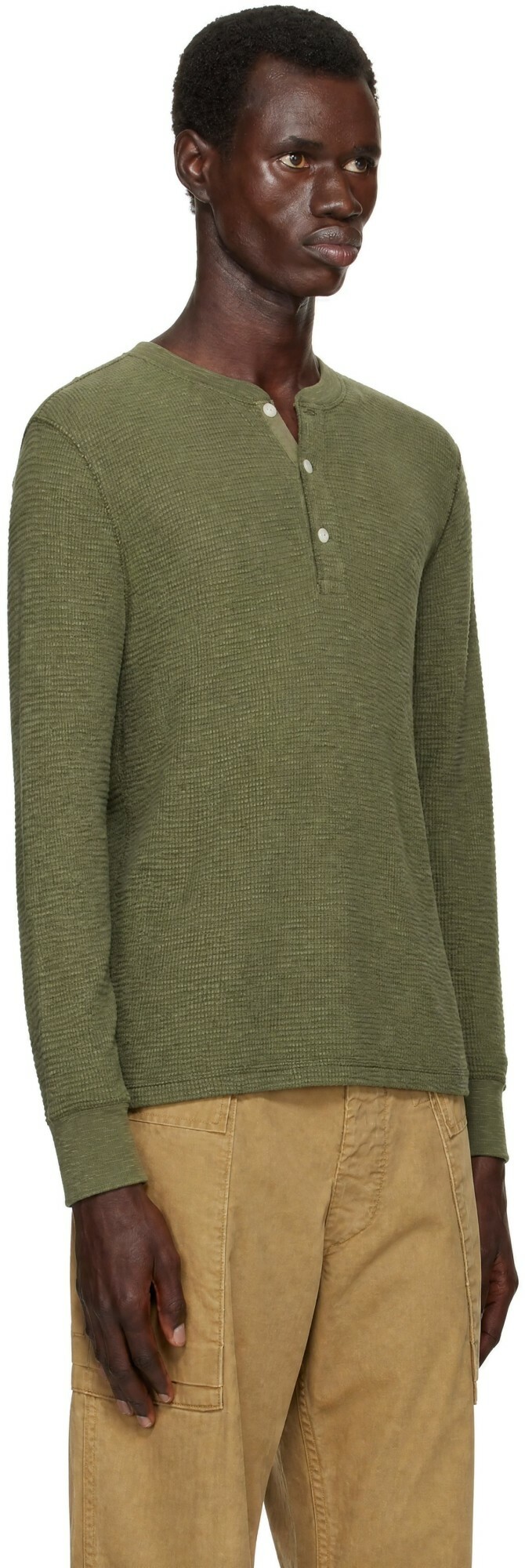 RRL Khaki Waffle-Knit Henley