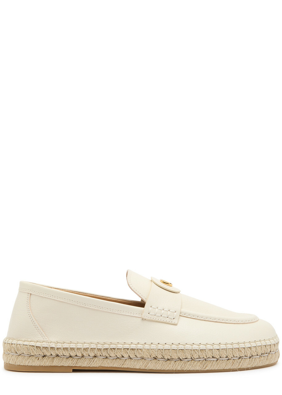 Valentino Garavani Palm Avenue Leather Espadrille Loafers Cream