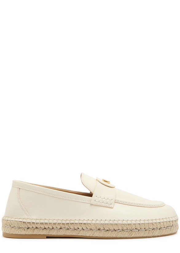 Photo: Valentino Garavani Palm Avenue Leather Espadrille Loafers Cream