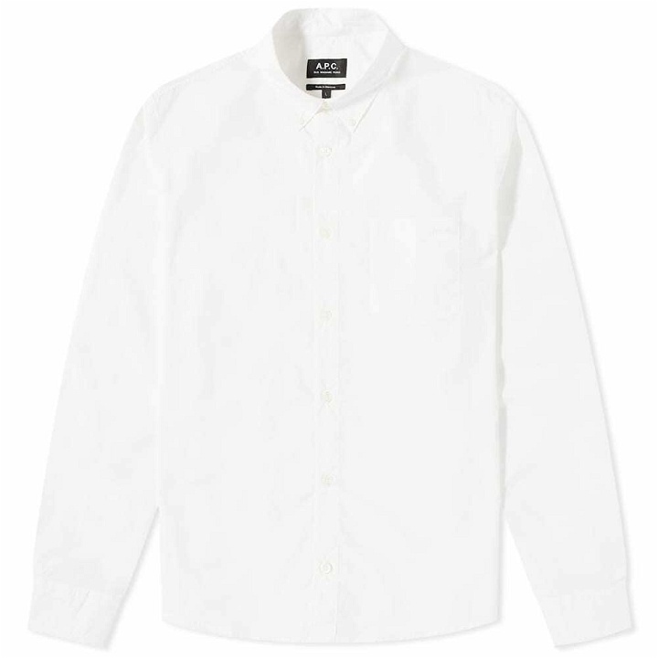 Photo: A.P.C. Men's Edouard Logo Button Down Poplin Shirt in White