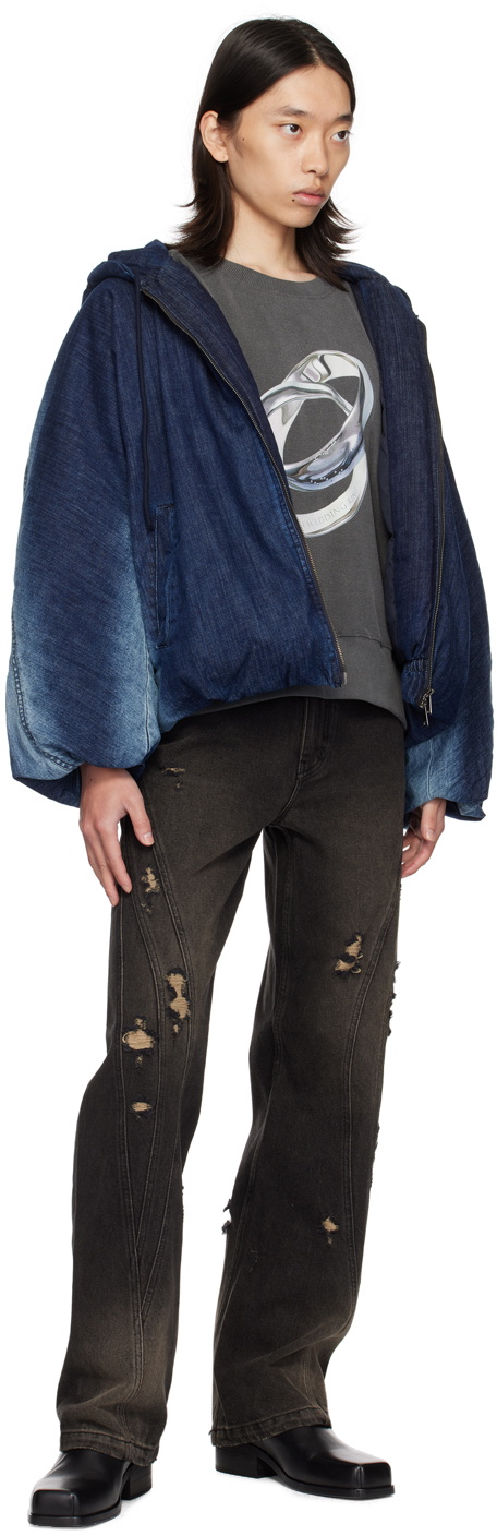 lesugiatelier Navy Hooded Denim Puffer Jacket