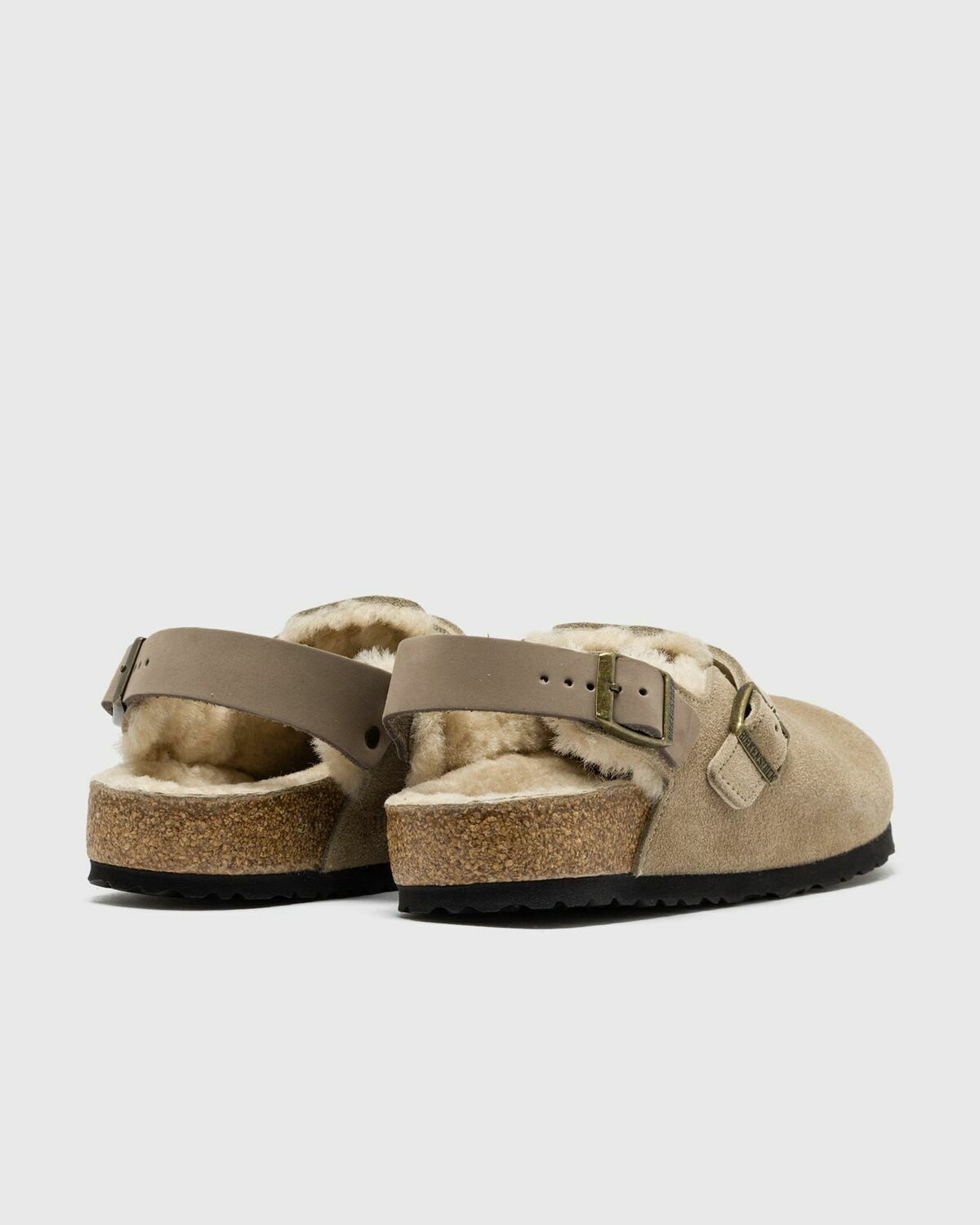 Birkenstock Tokio Shearling Suede Leather/Fur Brown Sandals
