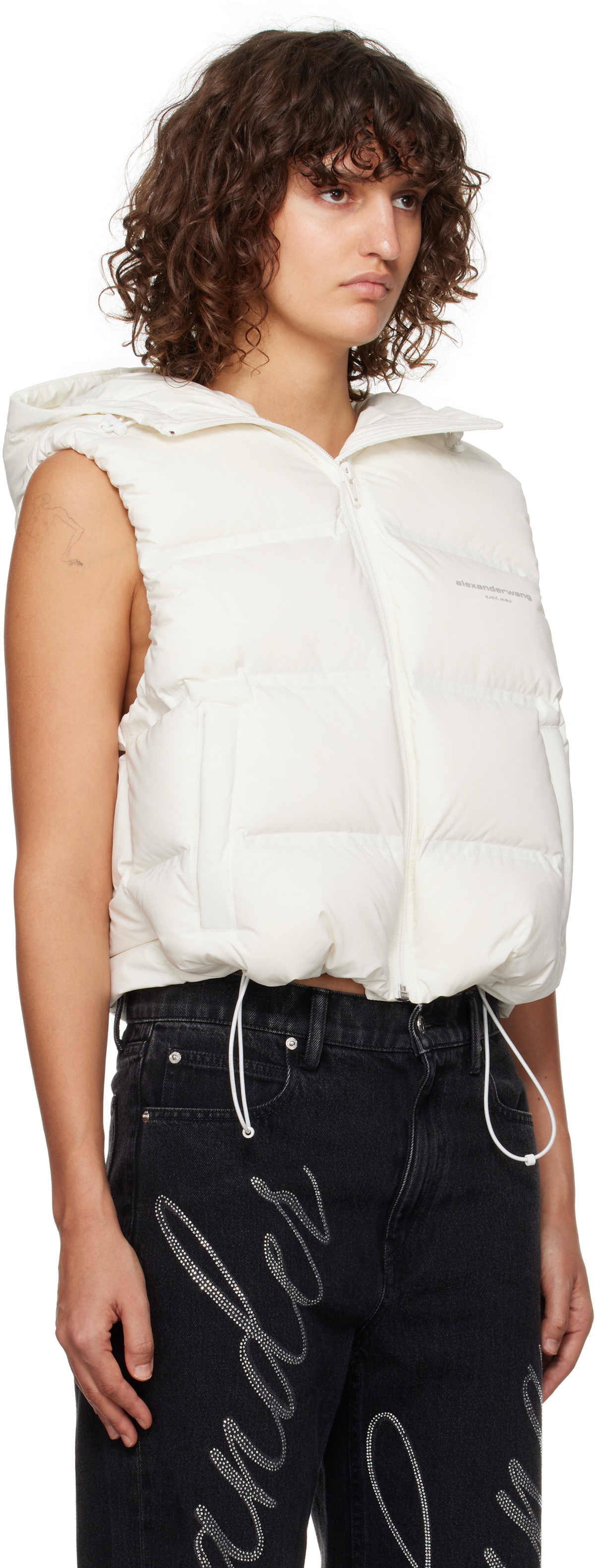 Alexander Wang Off-White Cropped Hooded Down Vest Alexander Wang