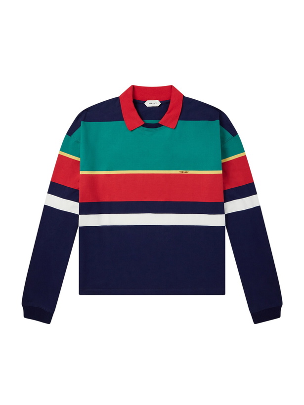 Photo: Versace - Logo-Embroidered Striped Cotton-Jersey Sweatshirt - Multi