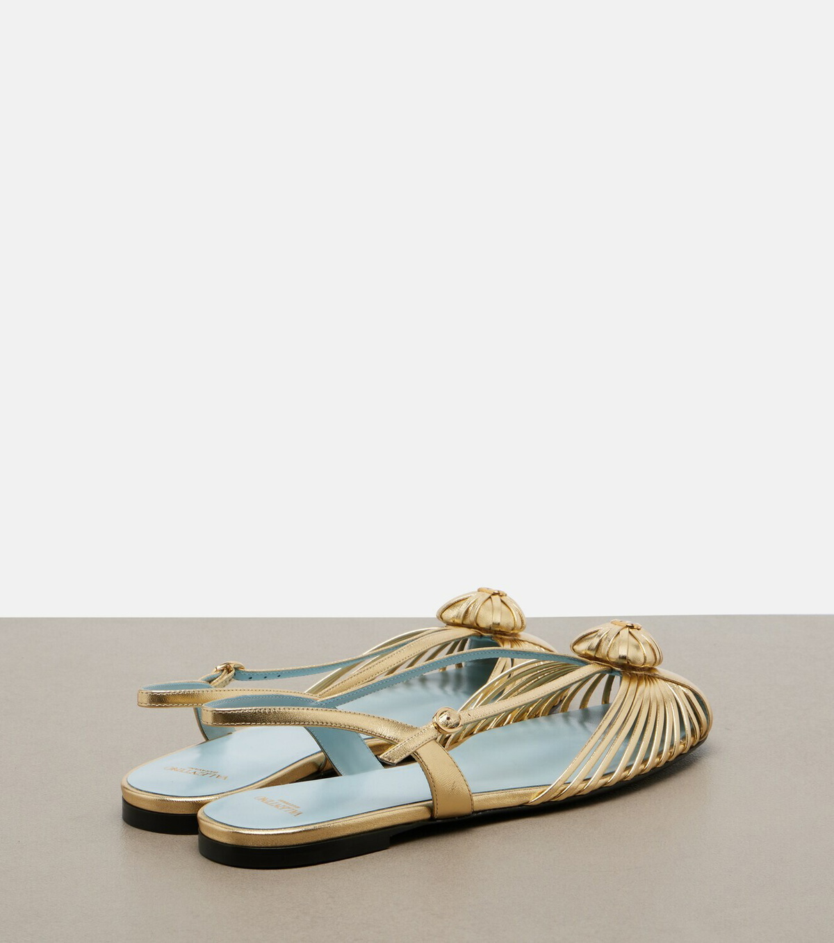Valentino Garavani Cœur Royal metallic leather slingback flats