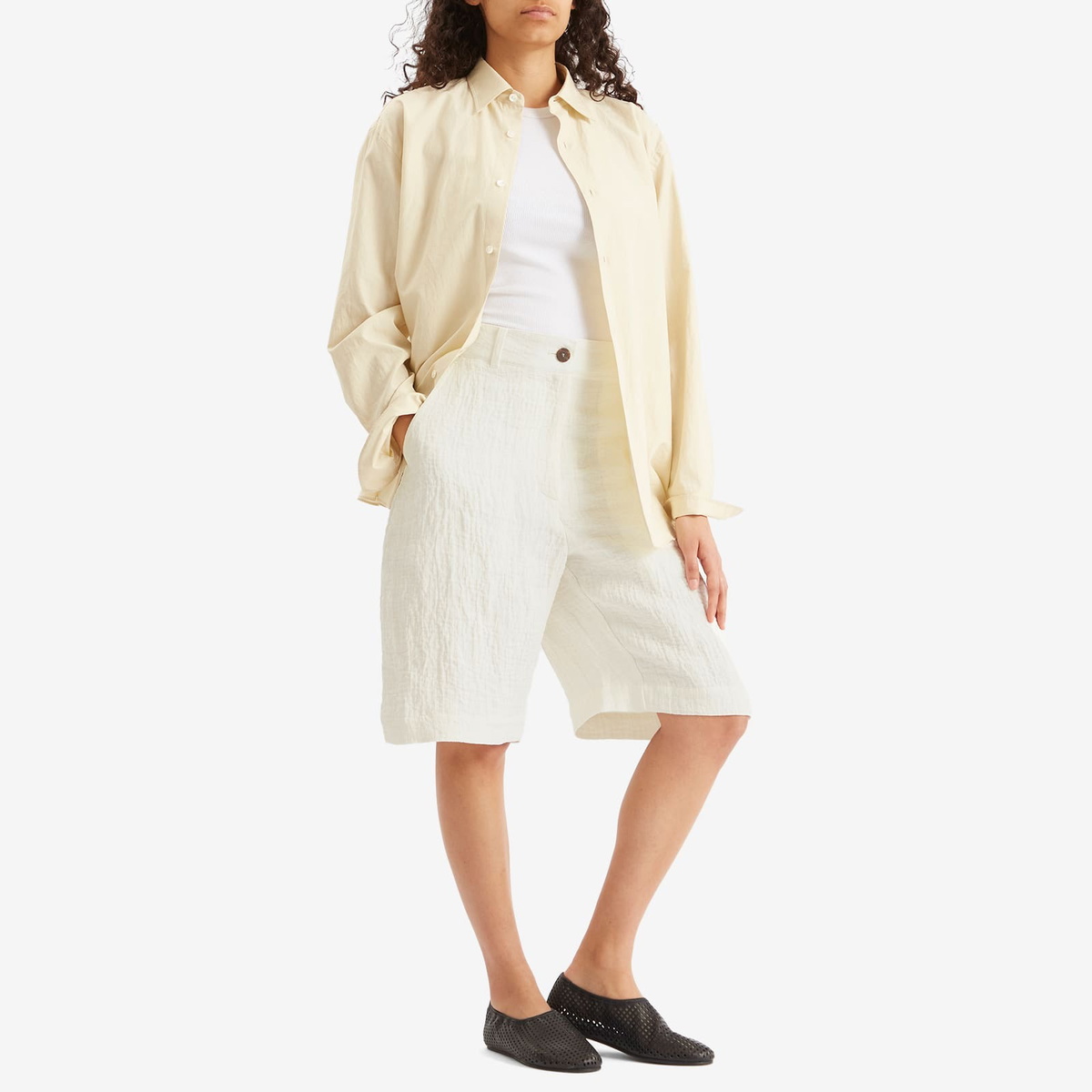 Studio Nicholson Women's Wide Leg Shorts in Parchment