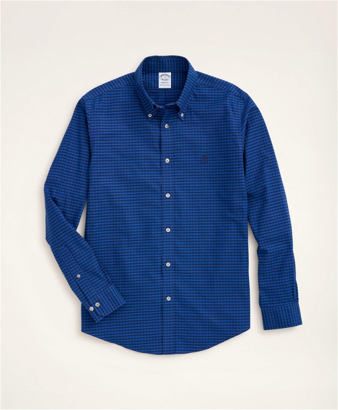 Photo: Brooks Brothers Men's Stretch Regent Regular-Fit Sport Shirt, Non-Iron Gingham Oxford | Blue