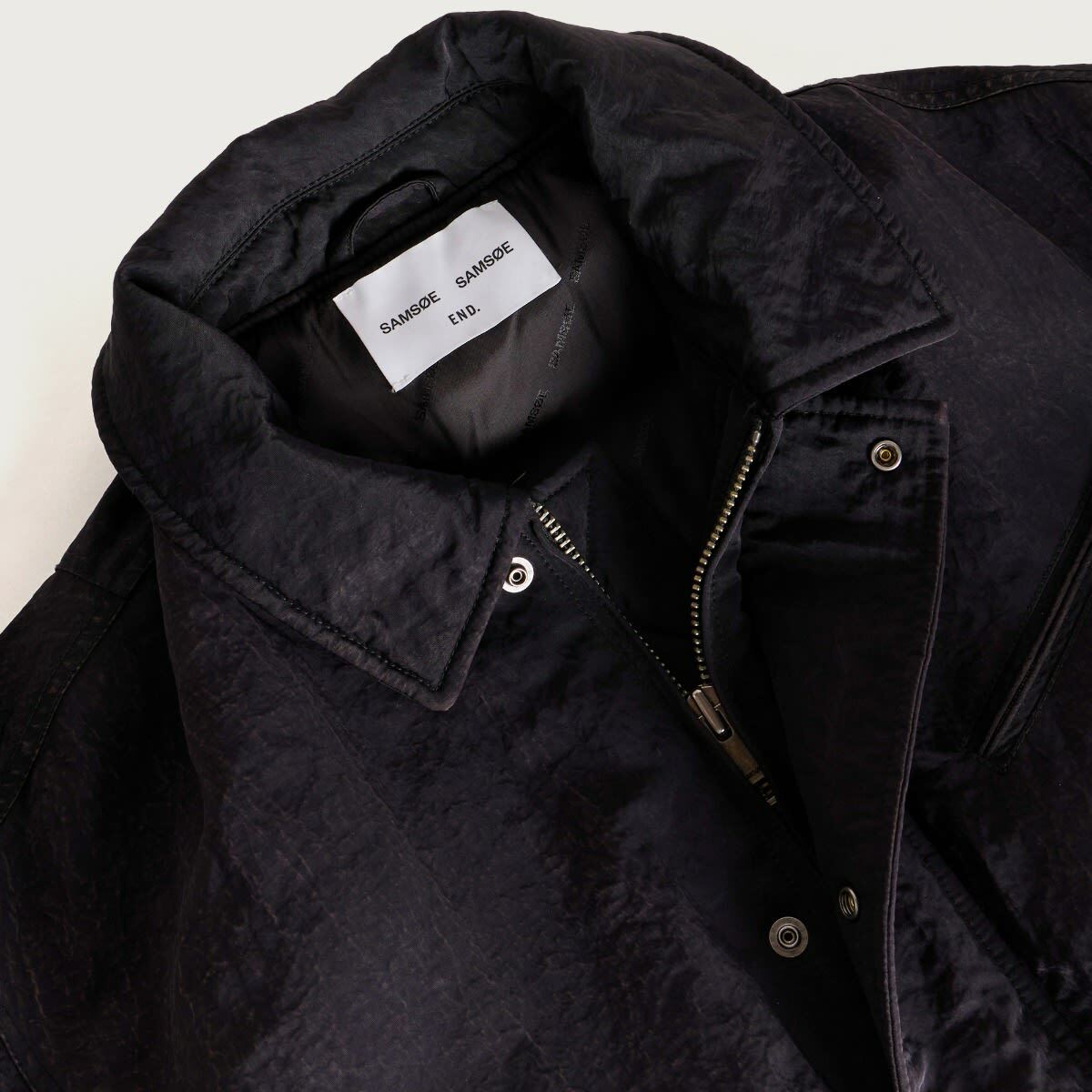 END. x Samsøe Samsøe Sakenji Bomber Jacket in Washed Black